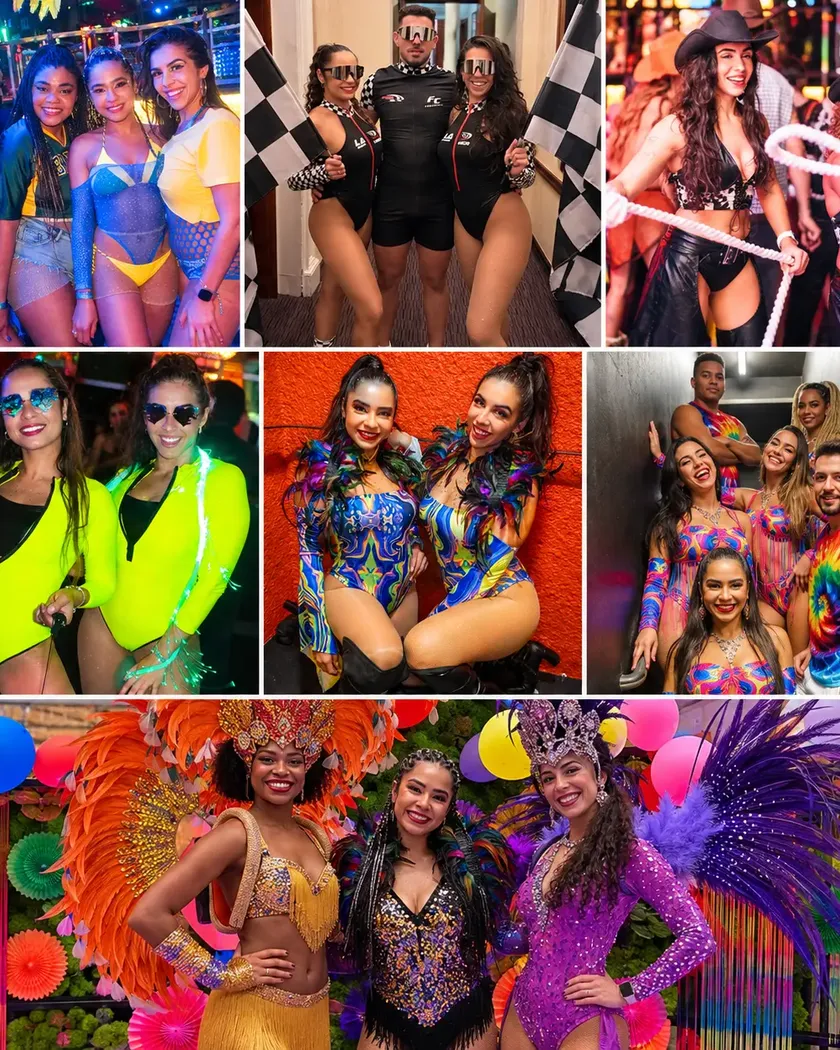 Collage of Brazil FitDance performers in themed show costumes